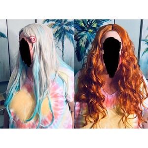 Wig Cosplay Anime Lot Of 2 Long Blue Straight Ombre & Red Cury Long‎ Mermaid